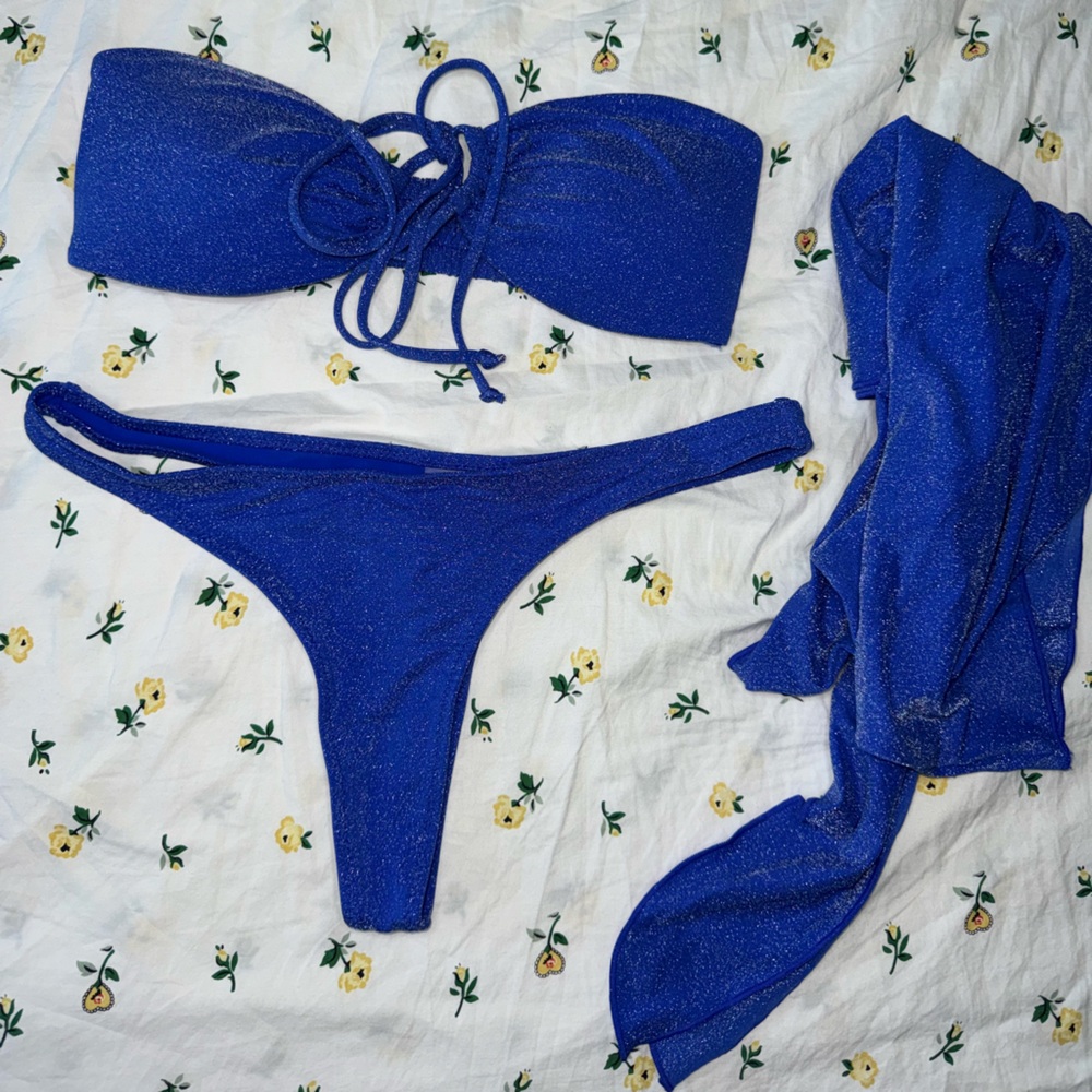 White Fox 3pc Blue Glitter Bikini Set